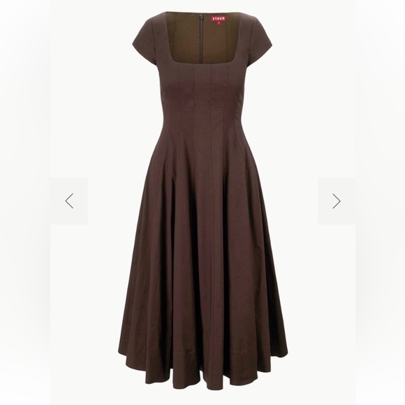 STAUD Short Sleeve Wells Midi Dress in Earth - Picture 3 of 6